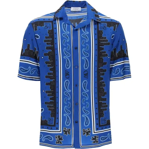 Skyline paisley bowling shirt with pattern , male, Sizes: L, M, S - Off White - Modalova