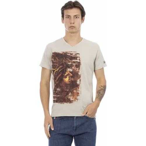 Kurzarm V-Ausschnitt bedrucktes T-Shirt,T-Shirt mit V-Ausschnitt und Frontdruck - Trussardi - Modalova