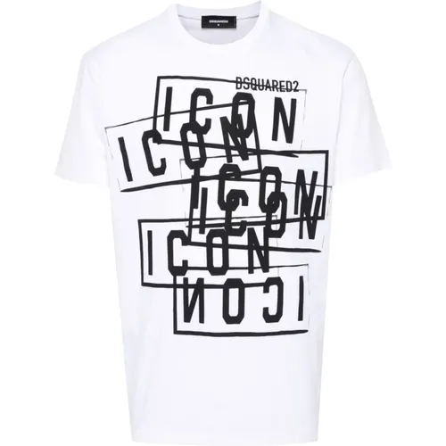 Icon Stamps Logo Print Tee , male, Sizes: 2XL, XL - Dsquared2 - Modalova