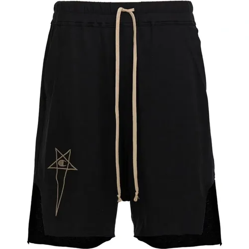 Schwarze Bermuda-Shorts mit Logo-Stickerei - Rick Owens - Modalova
