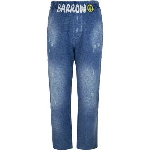 Denim-Effekt-Sweatpants mit Lettering-Print , Herren, Größe: XS - BARROW - Modalova