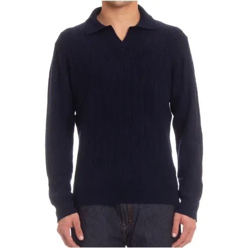 Blauer Pullover mit Rippendetails , Herren, Größe: L - Drumohr - Modalova