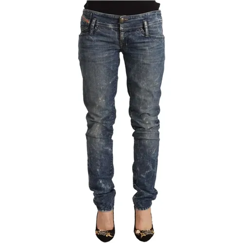 Blaue Distressed Skinny Jeans mit niedriger Taille - Diesel - Modalova