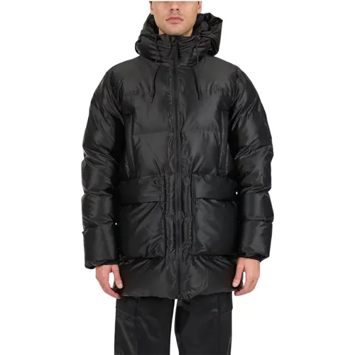 Lange Puffer Cargo Jacke , Herren, Größe: S - Rains - Modalova