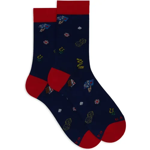 Kurze blaue Baumwollsocken für Herren mit Karten- und Würfelmotiv - Gallo - Modalova