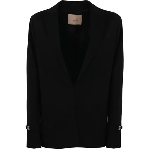 Schwarzer Viskose-Blazer Langarm , Damen, Größe: L - Twinset - Modalova