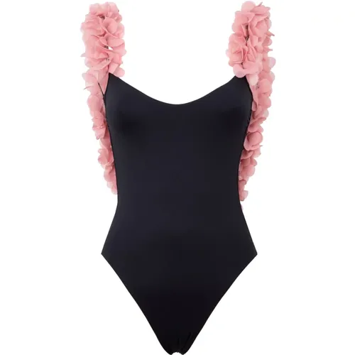 One-Piece Swimwear with Pink Floral , female, Sizes: M, L - La Revêche - Modalova