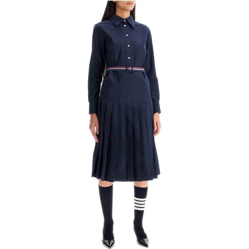 Flanell Midi Hemdkleid mit Gürtel - Thom Browne - Modalova