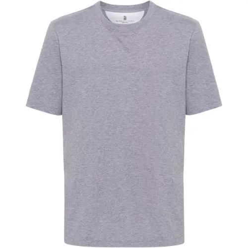 Ash Grey Melange Crew Neck T-shirt , Herren, Größe: XL - BRUNELLO CUCINELLI - Modalova