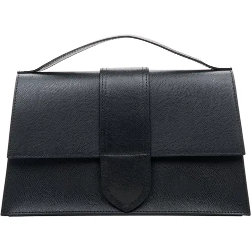 Damen Kleine Schwarze Klappenhandtasche aus echtem italienischem Leder Er00114072 , Damen, Größe: ONE Size - Estro - Modalova