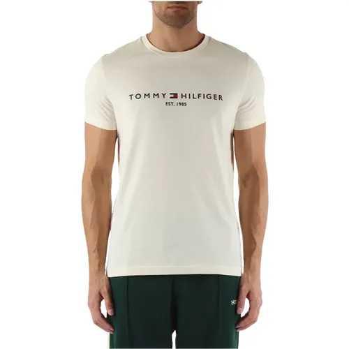 Slim Fit Baumwoll T-Shirt mit Frontlogo-Stickerei , Herren, Größe: L - Tommy Hilfiger - Modalova