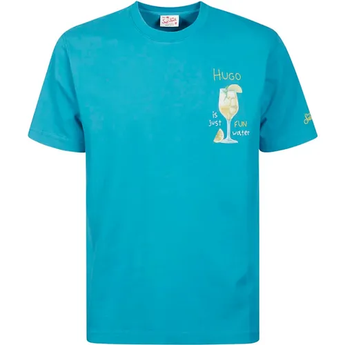 Blau Cocktail Print Baumwoll T-Shirt - MC2 Saint Barth - Modalova