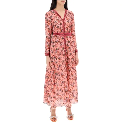 Blumiges Maxi Chemisier Kleid aus Seide - Saloni - Modalova