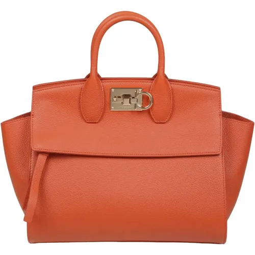 Terracotta Handbag with Front Zip Pocket , female, Sizes: ONE SIZE - Salvatore Ferragamo - Modalova