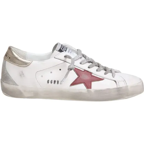 Red/Gold Leather Sneakers Round Tip , male, Sizes: 6 UK, 9 UK, 8 UK - Golden Goose - Modalova