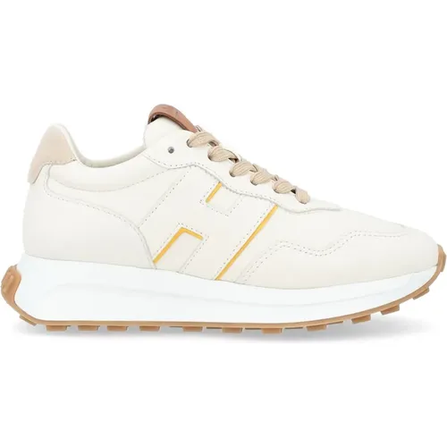 Ivory Leather Sneakers with Leather and Yellow Details , female, Sizes: 6 1/2 UK - Hogan - Modalova