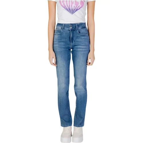 Blaue Jeans mit Reißverschluss und Knopf , Damen, Größe: W26 L32 - Guess - Modalova