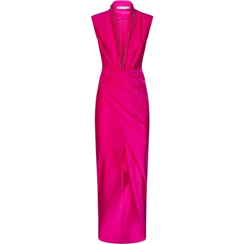Fuchsia V-Neck Lycra Dress , female, Sizes: S - Amen - Modalova