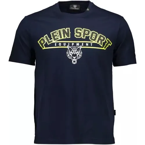 Blaues Baumwoll-T-Shirt mit Druck - Plein Sport - Modalova