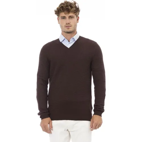 V-Neck Long Sleeve Sweater , male, Sizes: L - Alpha Studio - Modalova