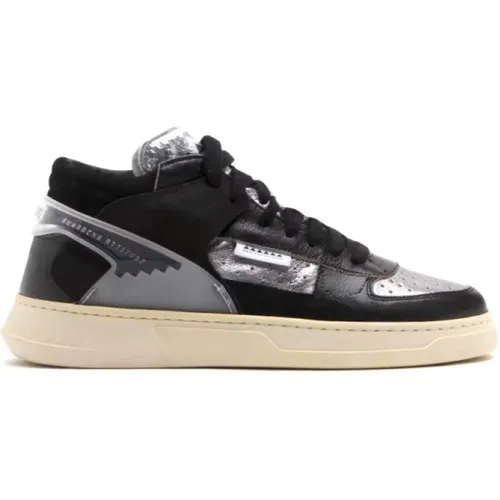 Schwarze Leder Mid-Top Sneakers , Damen, Größe: 40 EU - RUN OF - Modalova