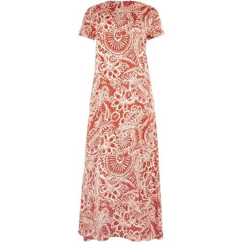 Rotes Paisley-Muster langes Kleid , Damen, Größe: L - Gallo - Modalova