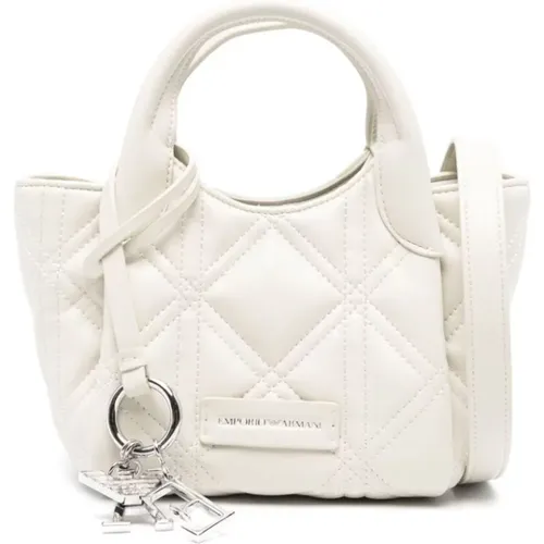 Weiße Nappa-Leder Trapez Tasche , Damen, Größe: ONE Size - Emporio Armani - Modalova