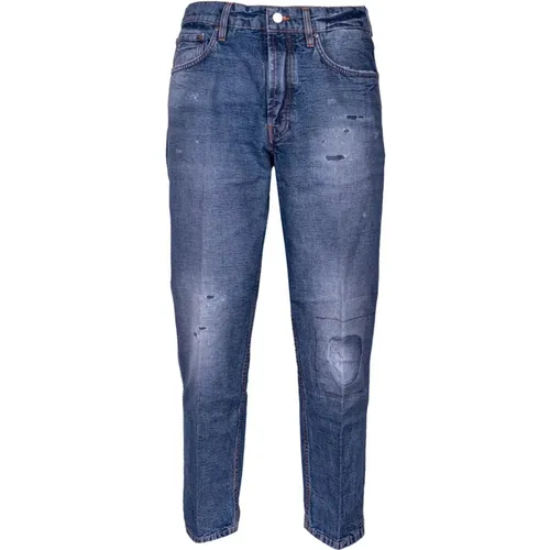 Herren Carrot Fit Jeans mit Distressed Knie und Patch Effekt. Niedrige Taille. Hergestellt in Italien - Don The Fuller - Modalova