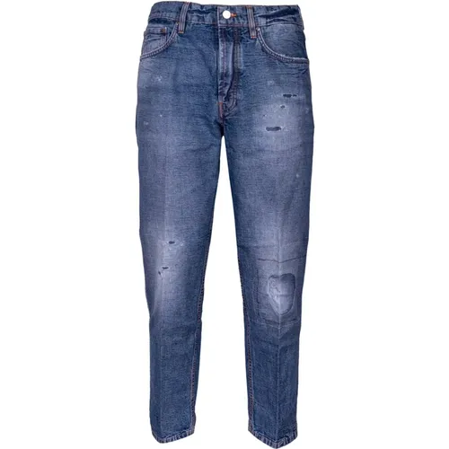 Herren Carrot Fit Jeans mit Distressed Knie und Patch Effekt. Niedrige Taille. Hergestellt in Italien , Herren, Größe: W33 - Don The Fuller - Modalova