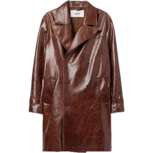 Tumbled Leather Double Breasted Coat , male, Sizes: M - Séfr - Modalova