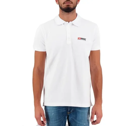 Weißes Baumwoll-Poloshirt mit Kontrastlogo - Diesel - Modalova