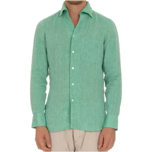 Handgemachtes Leinenhemd Grün , Herren, Größe: 3XL - Finamore - Modalova