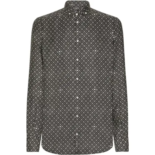 Geometric-pattern Silk Shirt , male, Sizes: L, XL - Dolce & Gabbana - Modalova