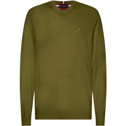 Kaschmir V-Ausschnitt Sweatshirt , Herren, Größe: 2XL - Tommy Hilfiger - Modalova