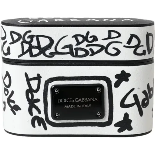 Geprägte Leder Airpods Hülle mit Scribble Logo - Dolce & Gabbana - Modalova