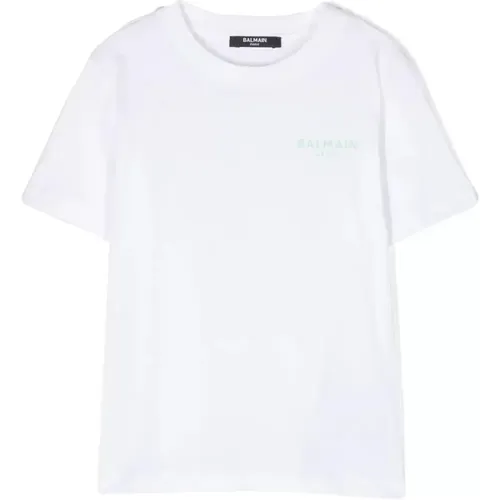 Kinder Weißes Kurzarm-Logo T-Shirt - Balmain - Modalova