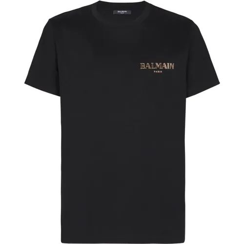 T-Shirt mit Vintage-Gel-Logo , Herren, Größe: XL - Balmain - Modalova