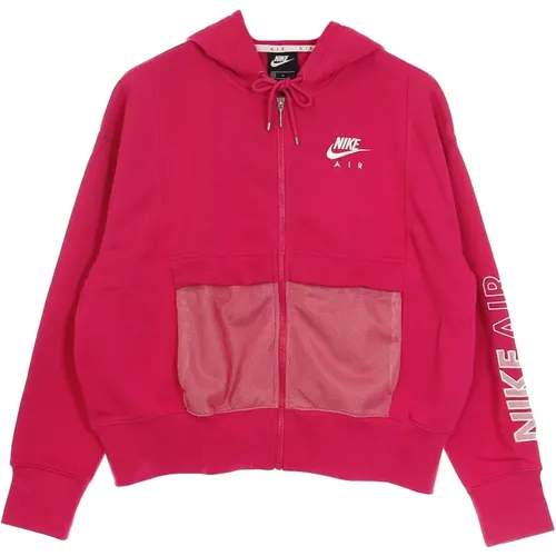 Fireberry/Weißer Reißverschluss Hoodie Sportbekleidung Air Top , Damen, Größe: L - Nike - Modalova