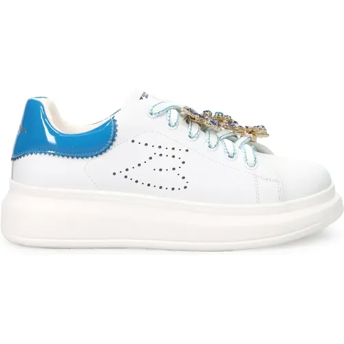 Leather Slip-On Sneakers with Rhinestone Detail , female, Sizes: 4 UK - Tosca Blu - Modalova