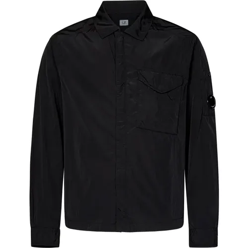 Schwarzes Overshirt Modernes Linsendetail Taillierte Passform , Herren, Größe: S - C.P. Company - Modalova