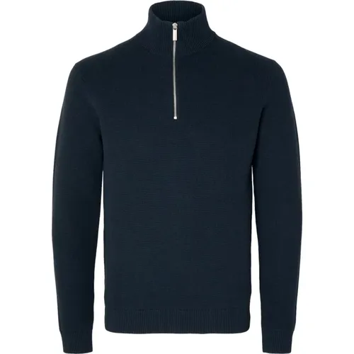 Melange Pullover mit Troyerkragen , Herren, Größe: L - Selected Homme - Modalova