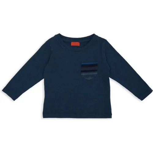 Kinder Kleidungsstück gefärbt blaue Baumwolle langärmeliges T-Shirt mit mehrfarbiger Fleece-Tasche - Gallo - Modalova