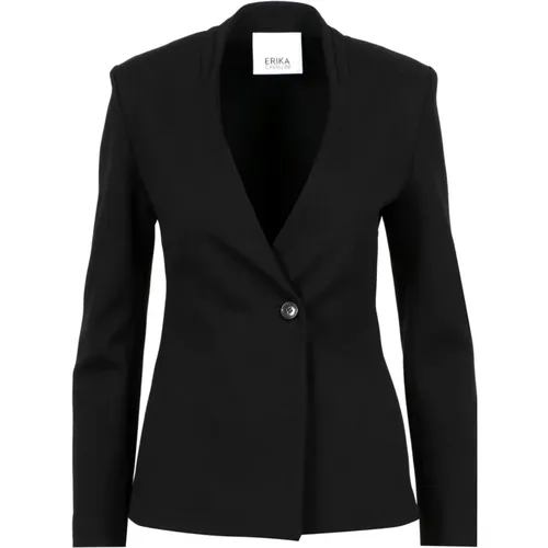 Schwarze Milano Stitch Jacke Tiefer V , Damen, Größe: M - Erika Cavallini - Modalova