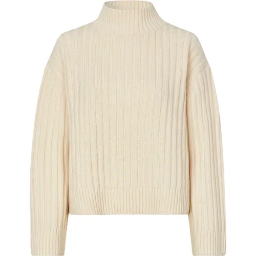 Gerippter Rollkragenpullover - Off White , Damen, Größe: S - Modström - Modalova