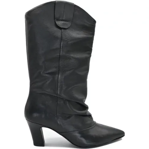 Schwarze Lederstiefel - Jjid240000023 , Damen, Größe: 36 EU - Janet & Janet - Modalova