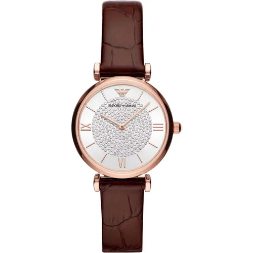 Elegante Bordeaux Lederuhr fr Frauen - Emporio Armani - Modalova