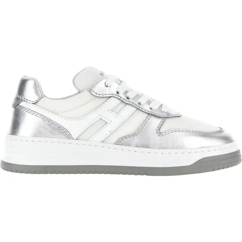 White Metallic Leather Sneakers , female, Sizes: 4 1/2 UK, 4 UK, 5 UK - Hogan - Modalova
