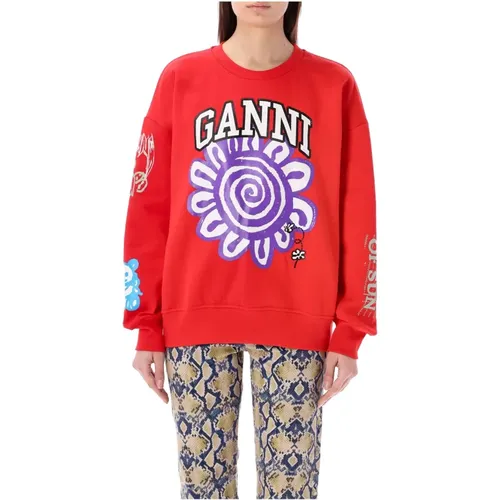 Flower Sweatshirt , female, Sizes: 2XS/XS, S/M, L/XL - Ganni - Modalova
