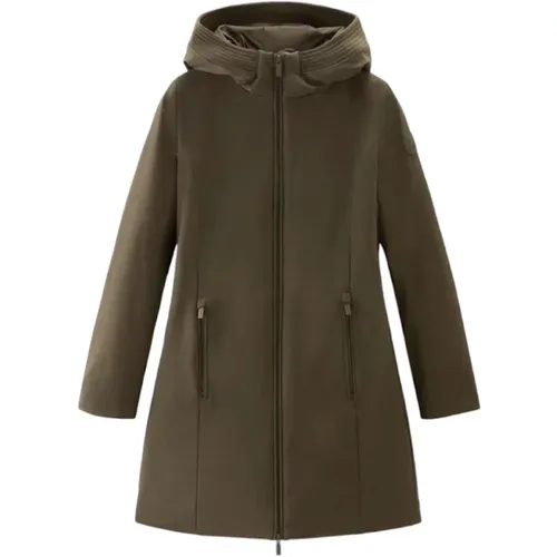 Grüner Parka Mantel mit Slim Fit , Damen, Größe: L - Woolrich - Modalova