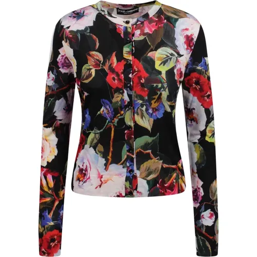 Floral Print Silk Cardigan , female, Sizes: XS - Dolce & Gabbana - Modalova
